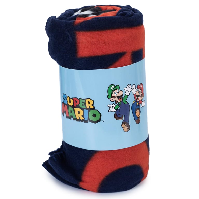 Super Mario Navy Blue 100 Polyester Fleece Blanket with Soft Luxury Feel and Super Mario Text