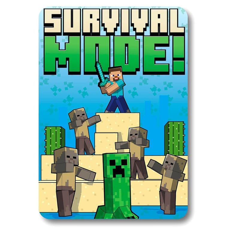 Minecraft Survival Mode 100 Polyester Fleece Blanket - Bright Blue Home Decor