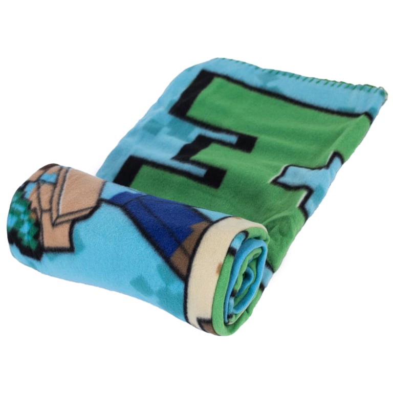 Minecraft Survival Mode 100 Polyester Fleece Blanket - Bright Blue Home Decor