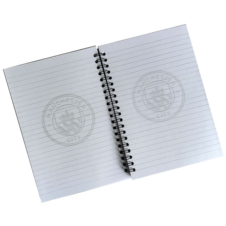 Manchester City FC A5 Ruled Notebook with Silver Crest and Cut-Out Design