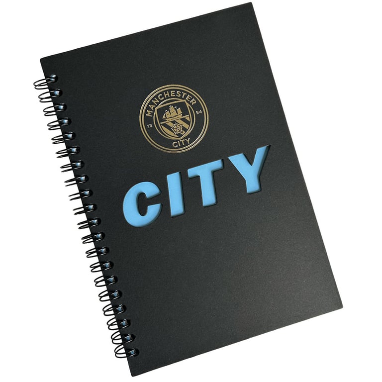 Manchester City FC A5 Ruled Notebook with Silver Crest and Cut-Out Design