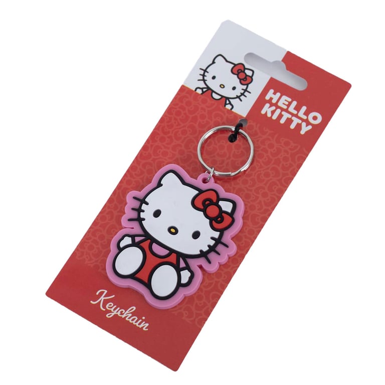 Hello Kitty Pose PVC Keyring - Durable Colorful Keychain with Chain and Split Ring