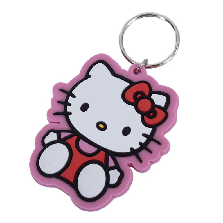 Hello Kitty Pose PVC Keyring - Durable Colorful Keychain with Chain and Split Ring