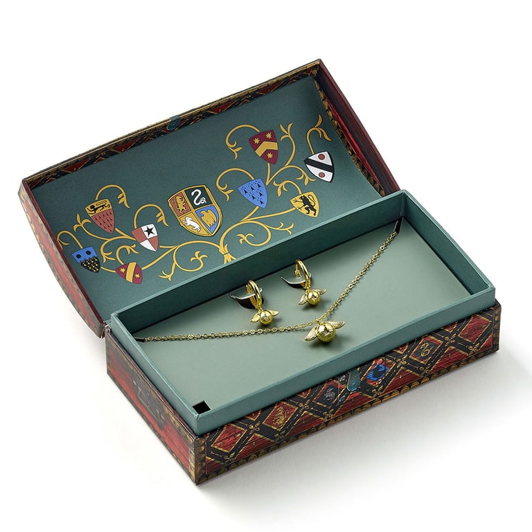 Harry Potter Golden Snitch Necklace & Earrings Gift Box Set - Quidditch Inspired Jewelry