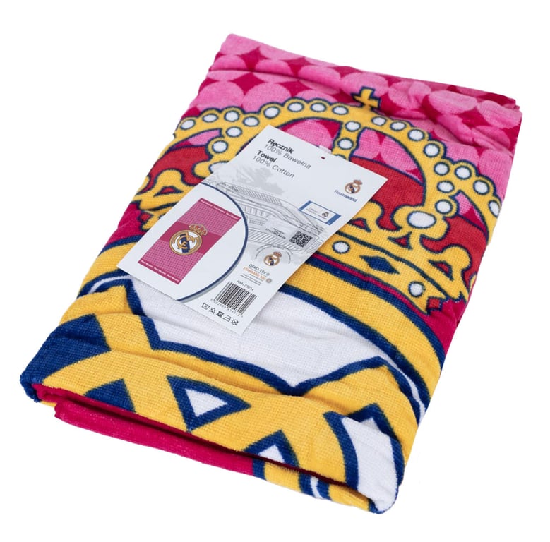Real Madrid CF 100 Cotton Velour Pink Club Crest Beach Towel