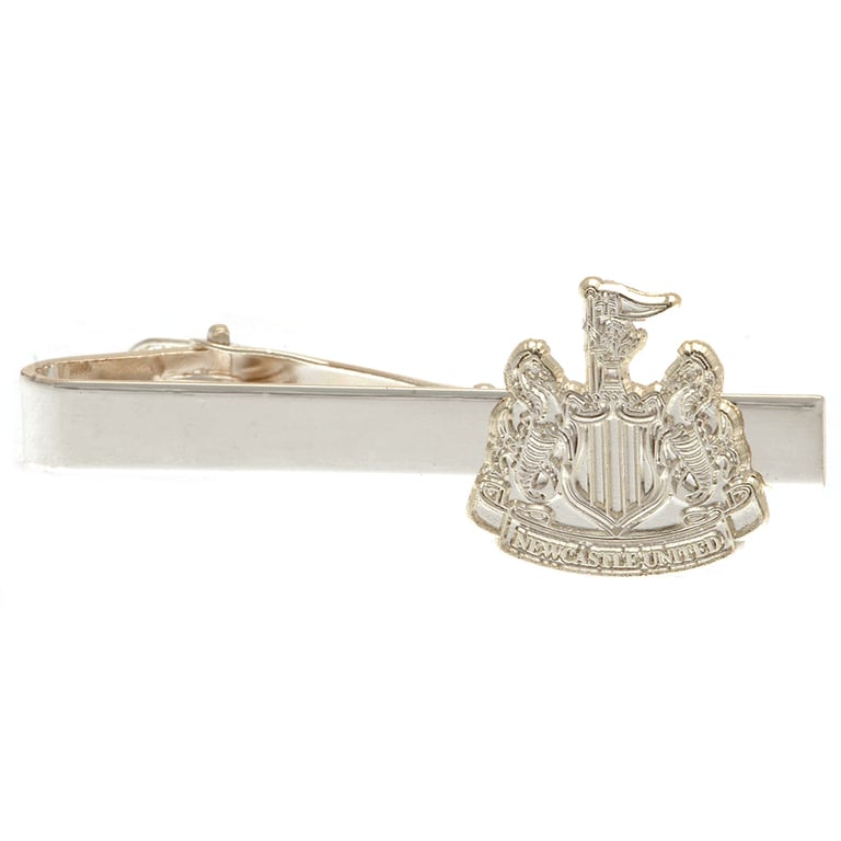 Newcastle United FC Silver Plated Tie Slide - Crocodile Clip Back with Mirror Finish Crest Pin