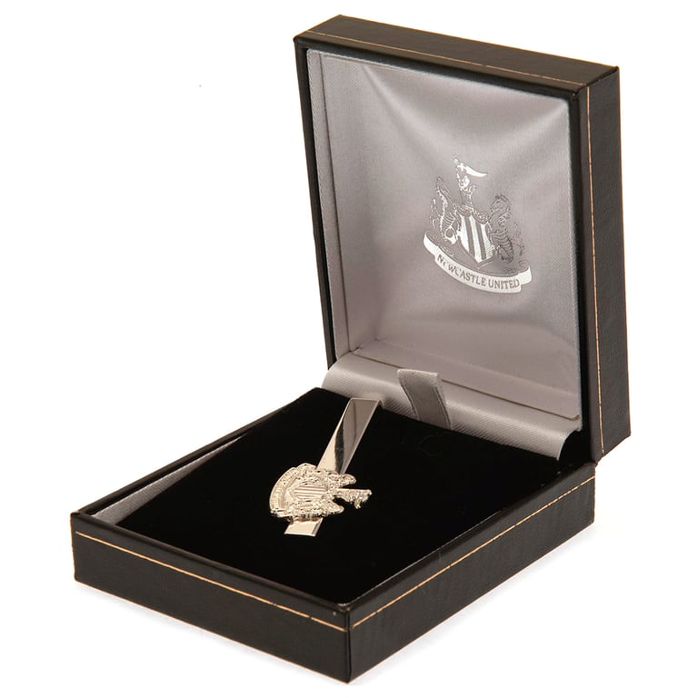 Newcastle United FC Silver Plated Tie Slide - Crocodile Clip Back with Mirror Finish Crest Pin