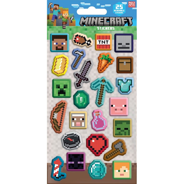 Minecraft 3D Bubble Self-Adhesive Reusable Sticker Set - Assorted Designs