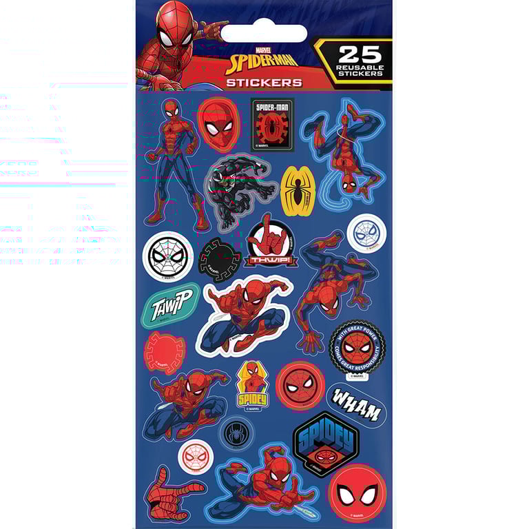 Spider-Man Reusable Self-Adhesive Paper Stickers Assortment Set of 25 Designs