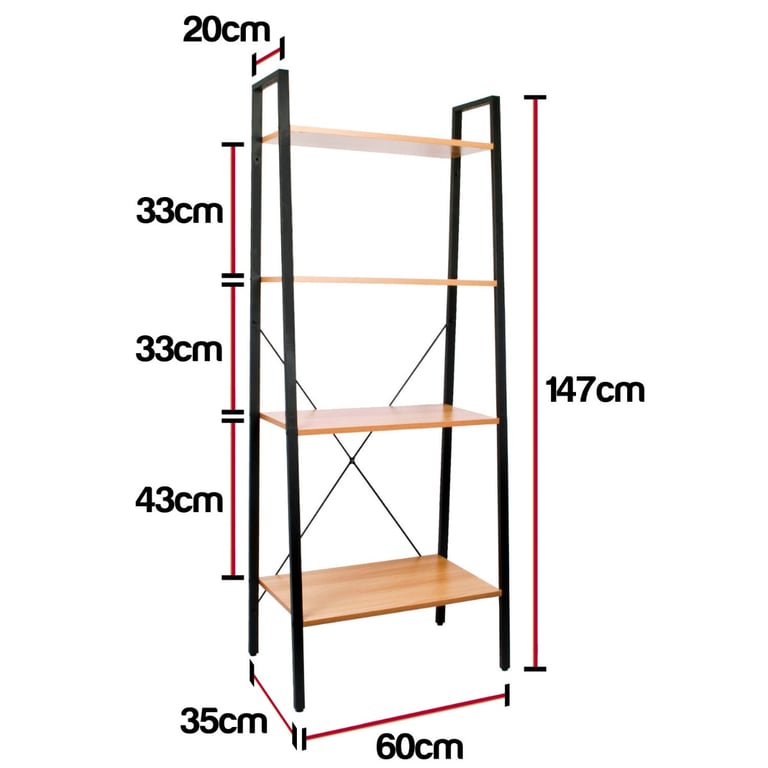 Light Oak 4 Tier Ladder Shelves - Minimalist Storage and Display Unit
