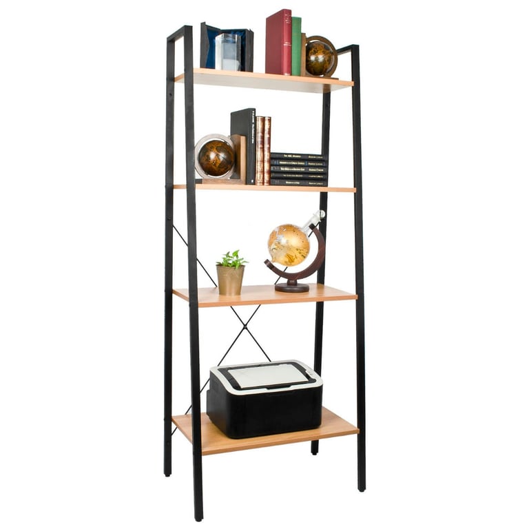 Light Oak 4 Tier Ladder Shelves - Minimalist Storage and Display Unit