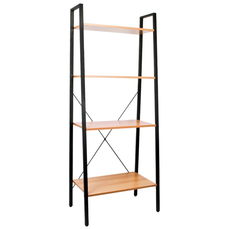 Light Oak 4 Tier Ladder Shelves - Minimalist Storage and Display Unit
