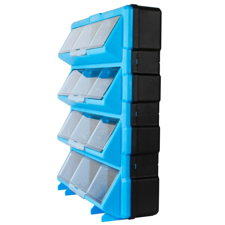 DIY 12 Drawer Storage Unit with Lidded Compartments - Plastic Workshop Cabinet Organizer