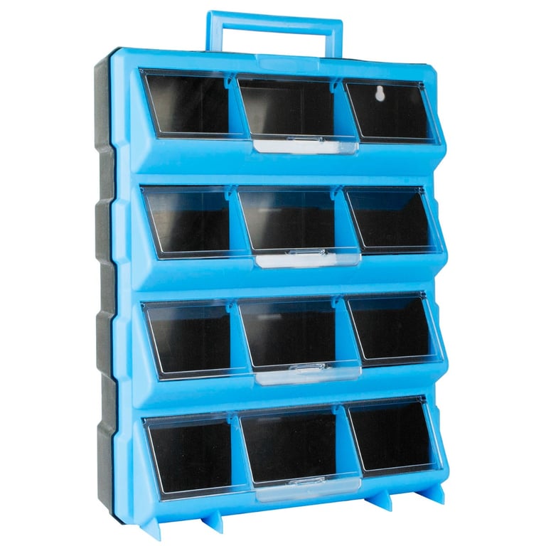 DIY 12 Drawer Storage Unit with Lidded Compartments - Plastic Workshop Cabinet Organizer