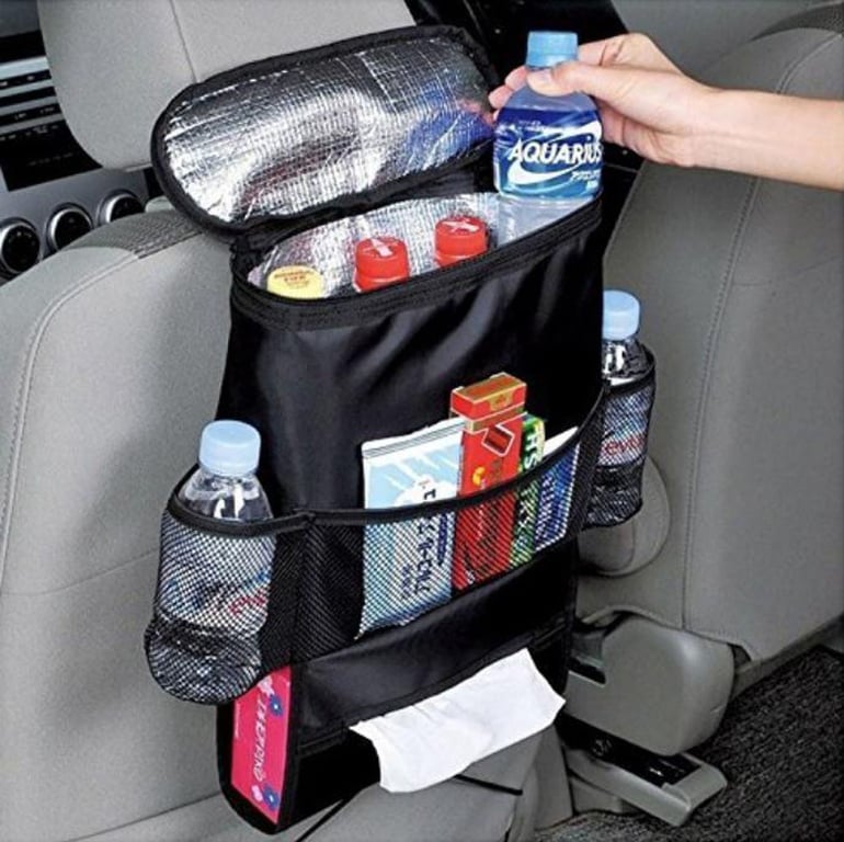 Durable Car Back Seat Organizer with Insulated Cool Bag and Multi-Pouch Storage