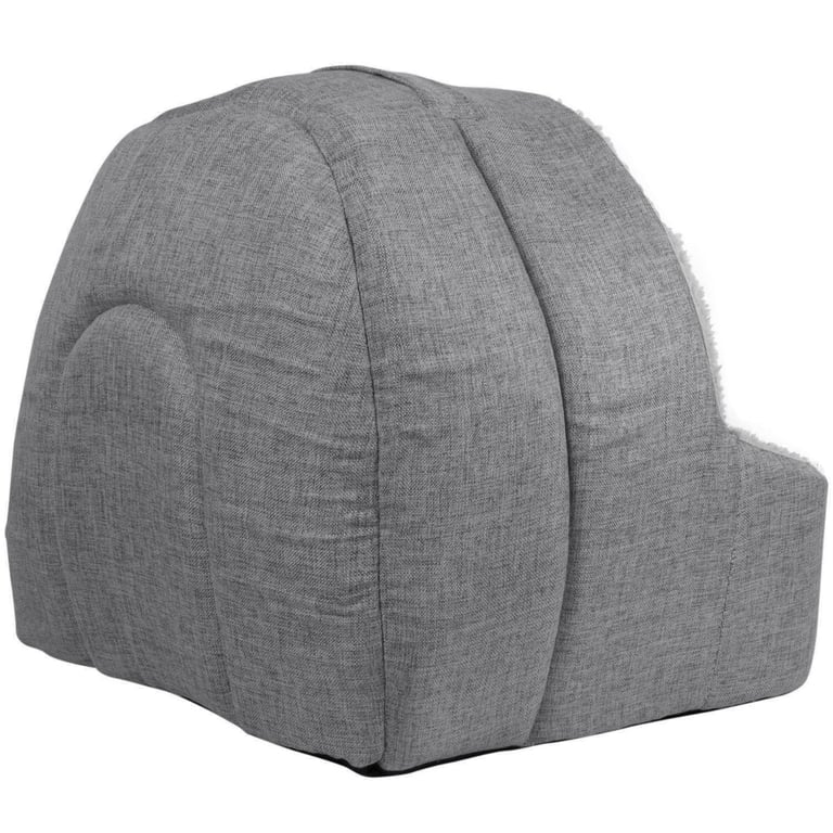 Grey Soft Fleece Cat Igloo Bed - Cozy Machine Washable Pet Bed