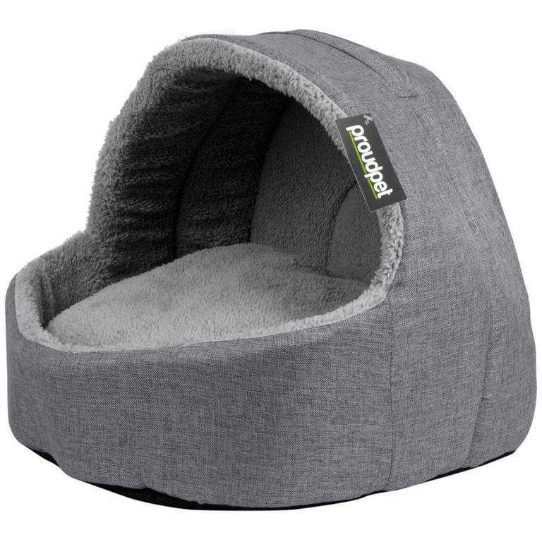 Grey Soft Fleece Cat Igloo Bed - Cozy Machine Washable Pet Bed
