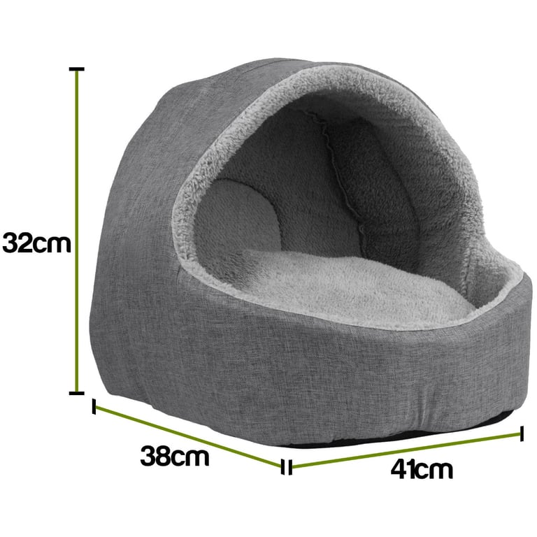 Grey Soft Fleece Cat Igloo Bed - Cozy Machine Washable Pet Bed