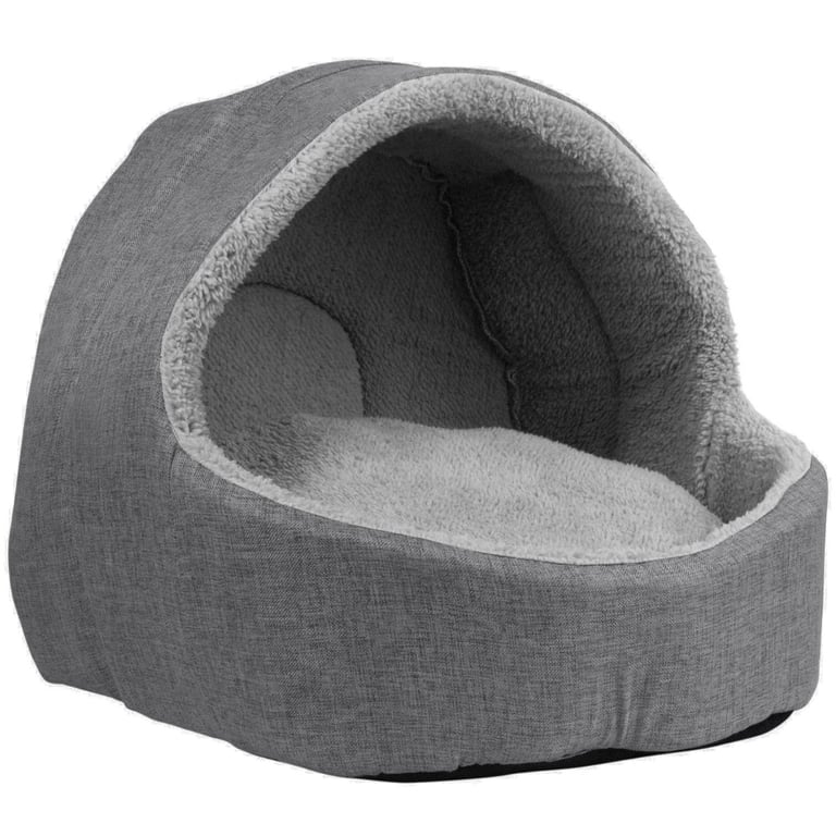 Grey Soft Fleece Cat Igloo Bed - Cozy Machine Washable Pet Bed