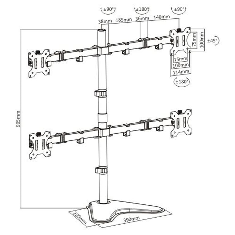 Quad Monitor Mount - VESA Compatible Swivel and Tilt 4K Display Stand for Multi-Screen Workspace Setup