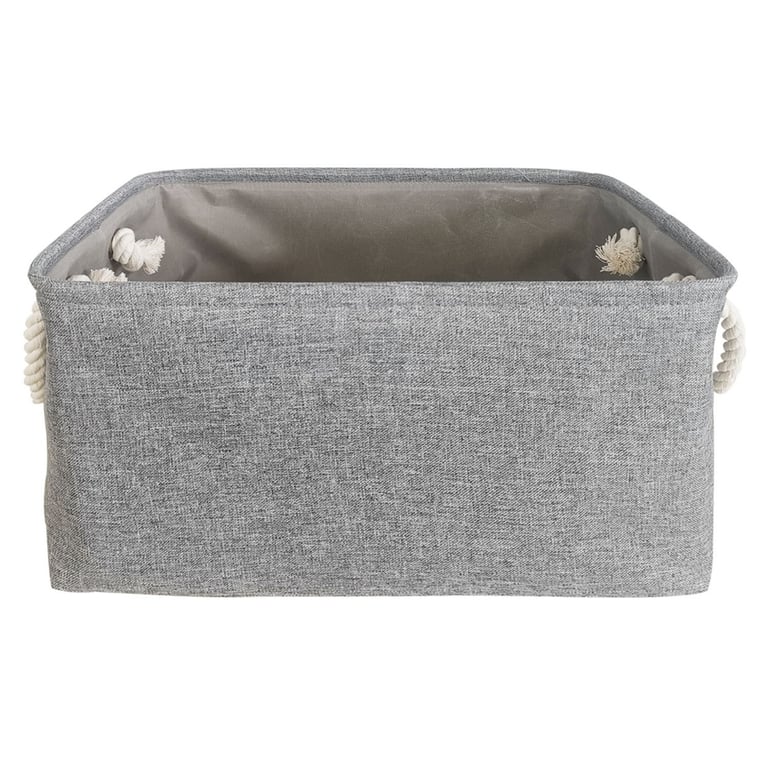 Grey Linen Fabric Storage Boxes - 3 Pack with Strong Rope Handles and Portable Design