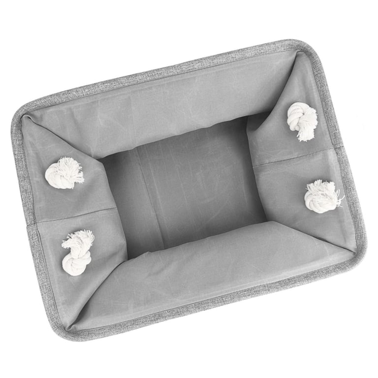 Grey Linen Fabric Storage Boxes - 3 Pack with Strong Rope Handles and Portable Design