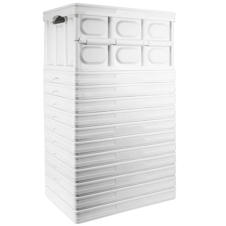 White Folding Storage Box - Heavy Duty Collapsible Stackable Moving House Boxes