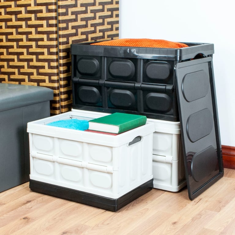Large Black Folding Storage Box - Heavy Duty and Stackable