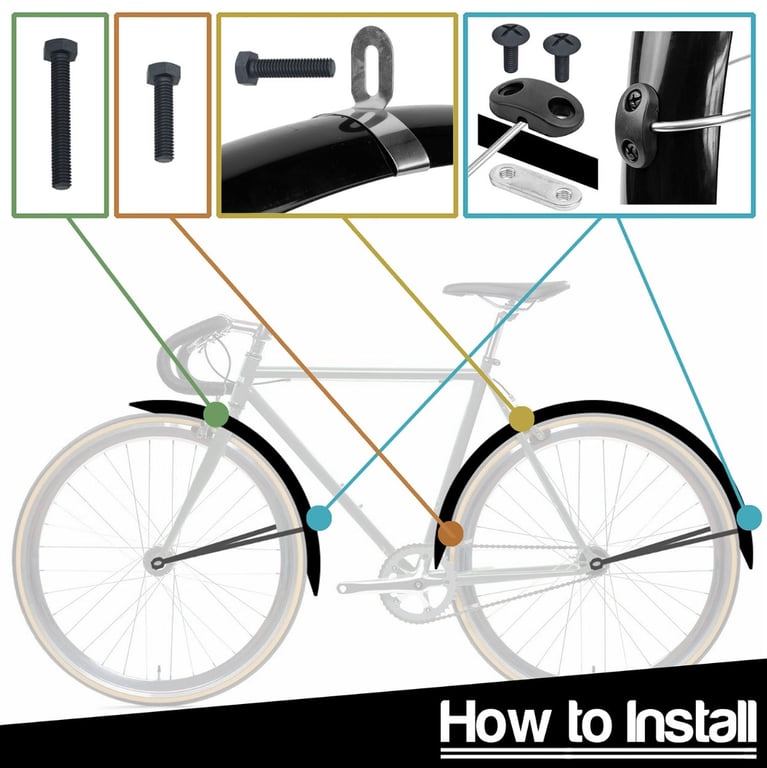 Bicycle Full Mud Guards Set - Waterproof Protection for Road, Hybrid & Mountain Bikes - 700c Tyre Compatible