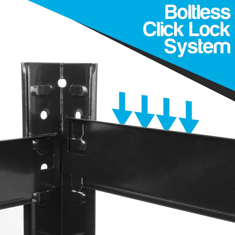 Boltless Garage Shelving Rack - Heavy Duty Steel & MDF Shelves with Click Lock Assembly and Multi Configuration Options