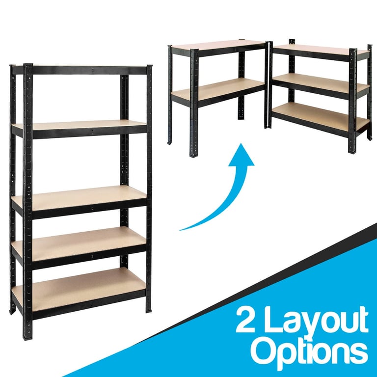 Boltless Garage Shelving Rack - Heavy Duty Steel & MDF Shelves with Click Lock Assembly and Multi Configuration Options