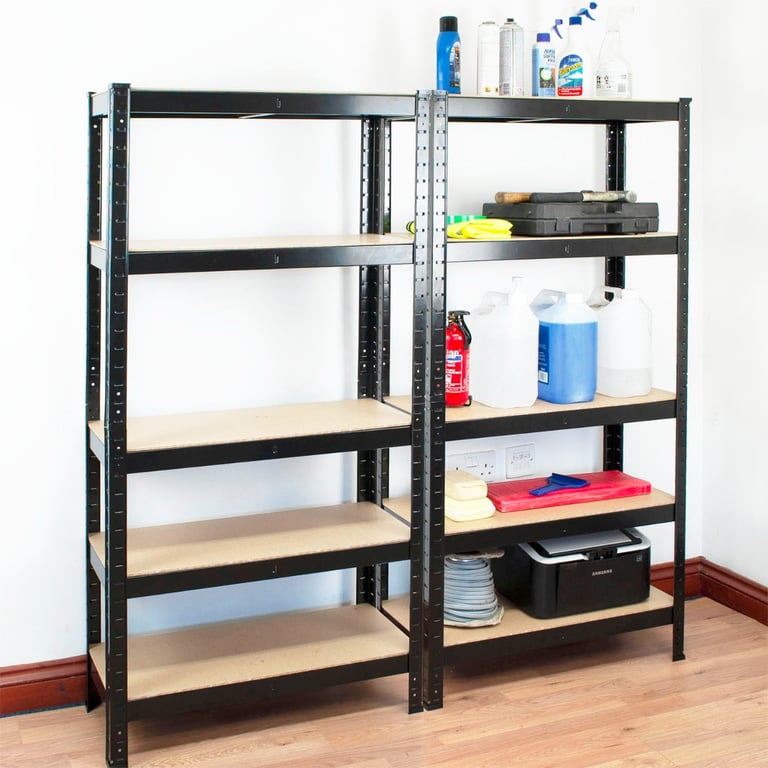 Boltless Garage Shelving Rack - Heavy Duty Steel & MDF Shelves with Click Lock Assembly and Multi Configuration Options