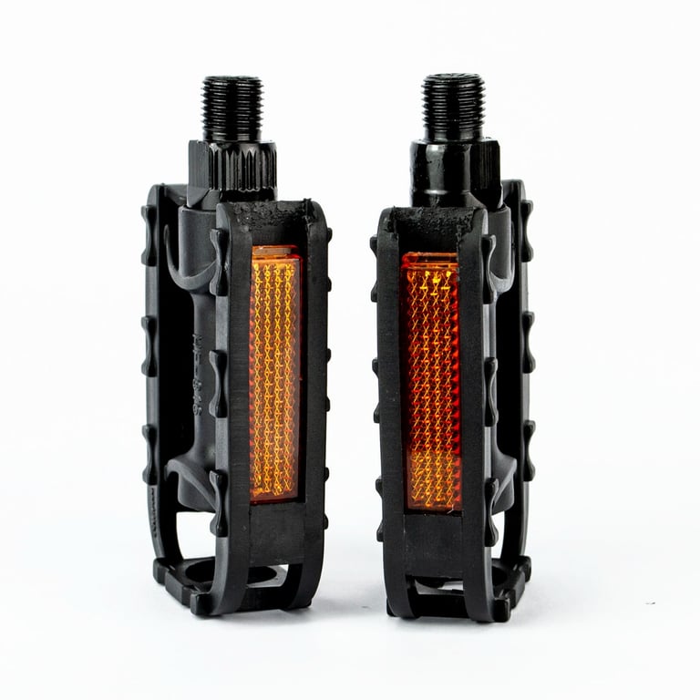 Durable Kids Bike Pedals - Black with Reflective Strips and Tough ABS Plastic Construction