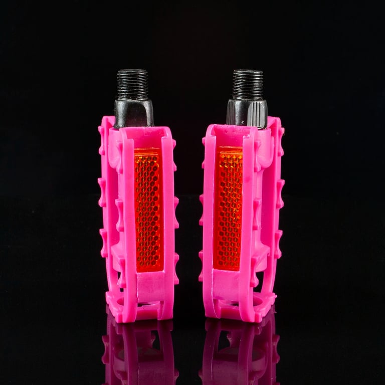 Durable Kids Bike Pedals - Pink with Reflective Strips