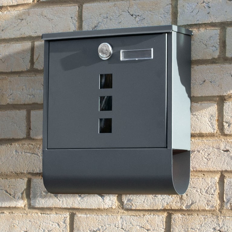 Dark Grey Wall-Mounted Mailbox with Secure Key Lock and Viewing Windows