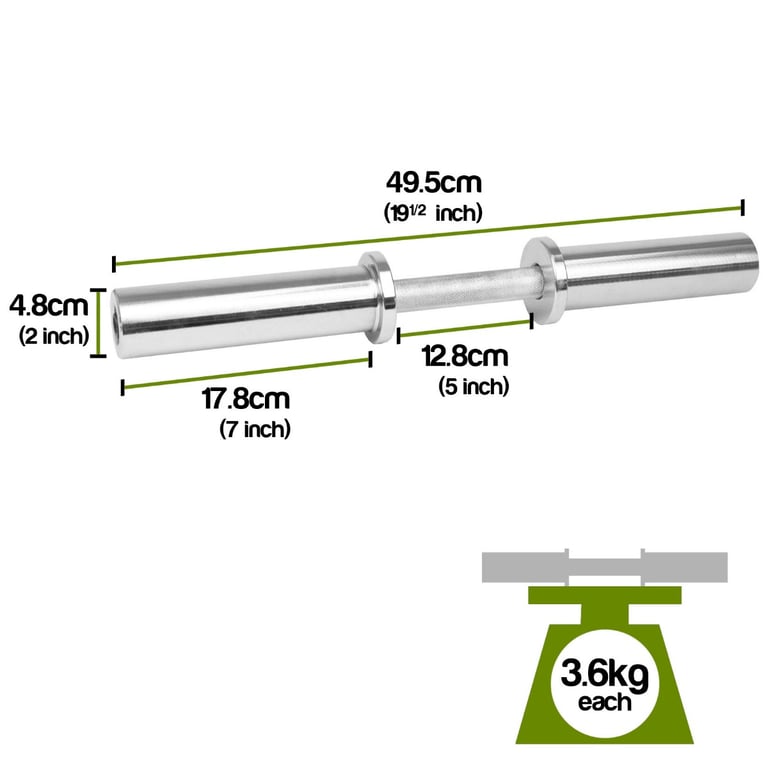 Komodo 2 Inch Olympic Dumbbell Bars with Chrome Plated Steel and Spring Collars - Heavy Duty Workout Equipment