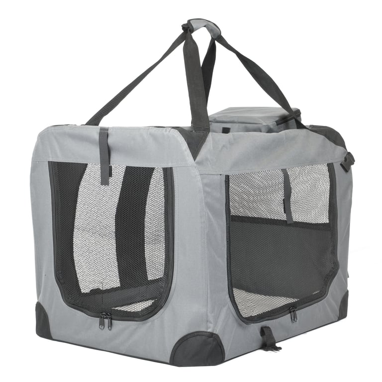 Soft Grey Large Pet Carrier - Durable & Foldable Travel Solution