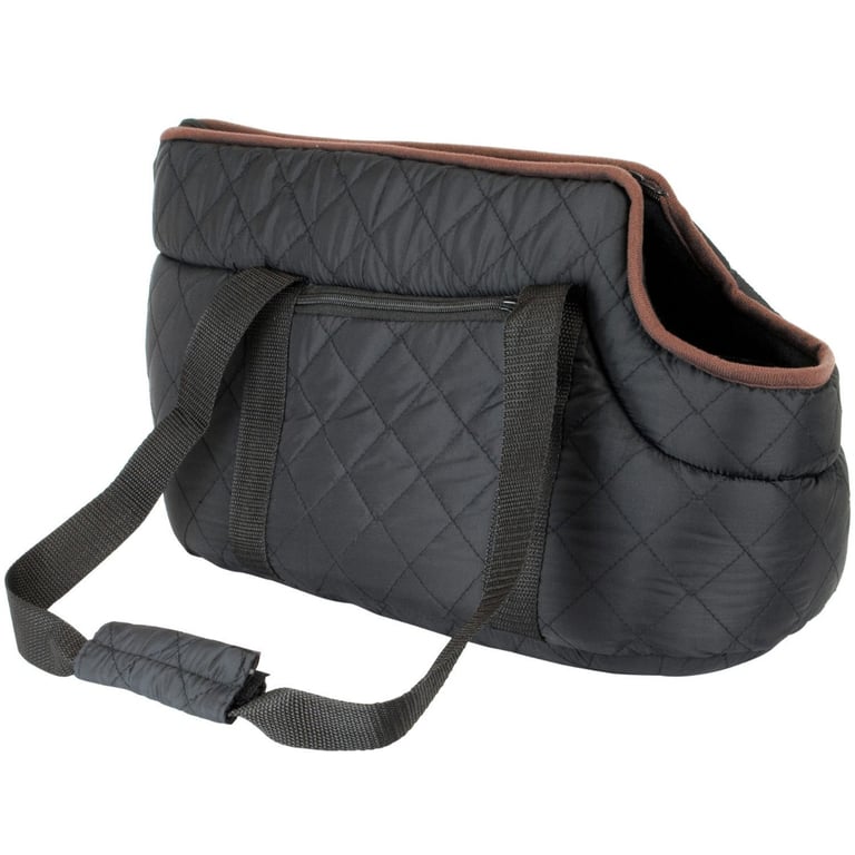 Black Quilted Pet Carrier - Padded Small Dog and Cat Travel Bag with Machine Washable Design