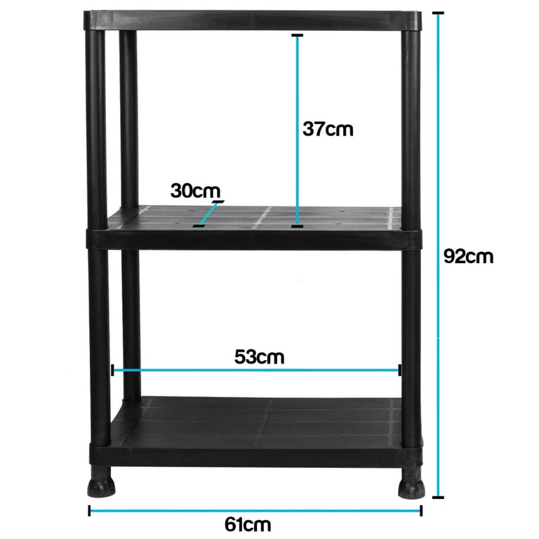 Easy Assemble 3 Tier Garage Shelves - Plastic Storage Shelving Unit