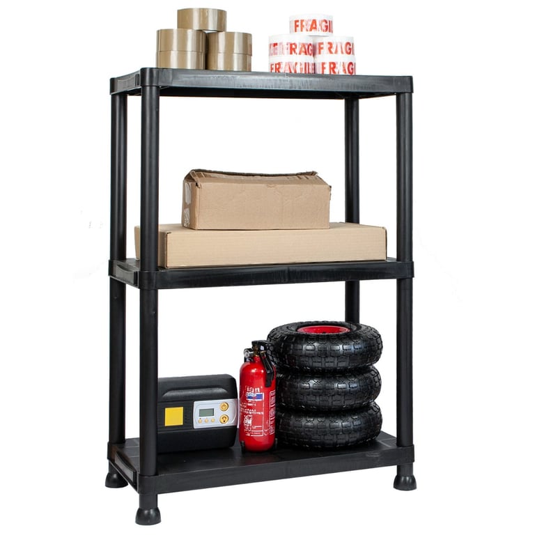 Easy Assemble 3 Tier Garage Shelves - Plastic Storage Shelving Unit