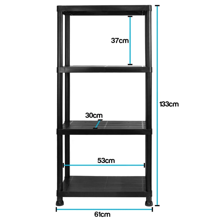 2x 4 Tier Easy Assembly Garage Shelving Units - Heavy Duty Plastic Storage Solution