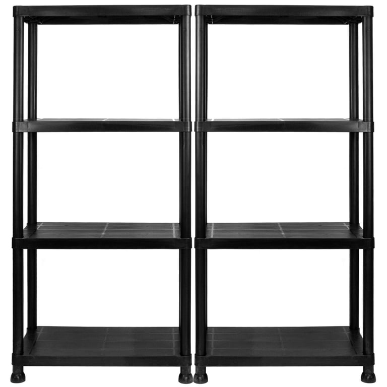 2x 4 Tier Easy Assembly Garage Shelving Units - Heavy Duty Plastic Storage Solution