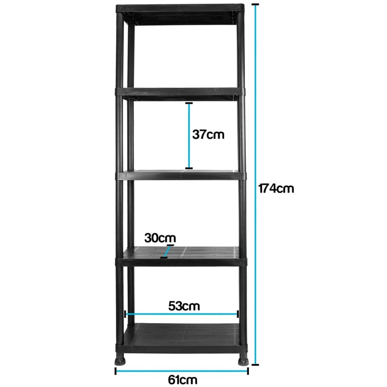 5 Tier Garage Shelves - Easy Assembly Plastic Shelving Unit for Home Organization and Shed Storage