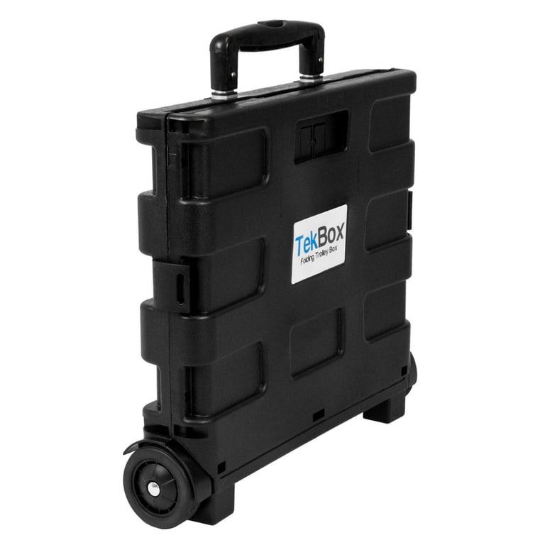 Tekbox Folding Shopping Cart Trolley Storage Box Crate with Wheels - Portable Rustproof Plastic Folding Cart for Travel and Boot Storage