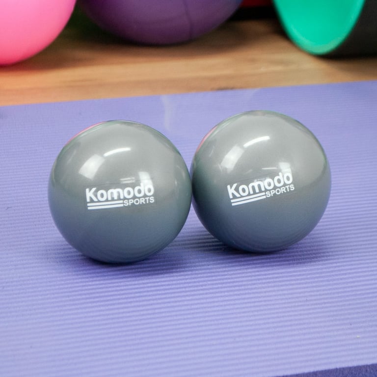 Grey Weighted Toning Balls - 2x Hand-Held Balance Training Aids for Pilates and Rehabilitation Exercises