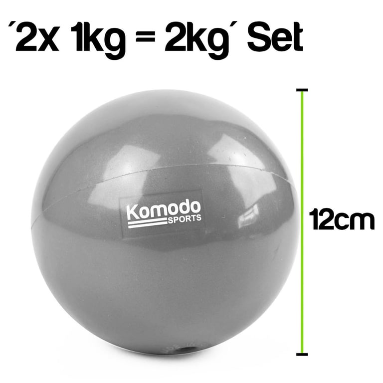 Green Weighted Toning Balls - 2x 1kg Exercise and Pilates Aid