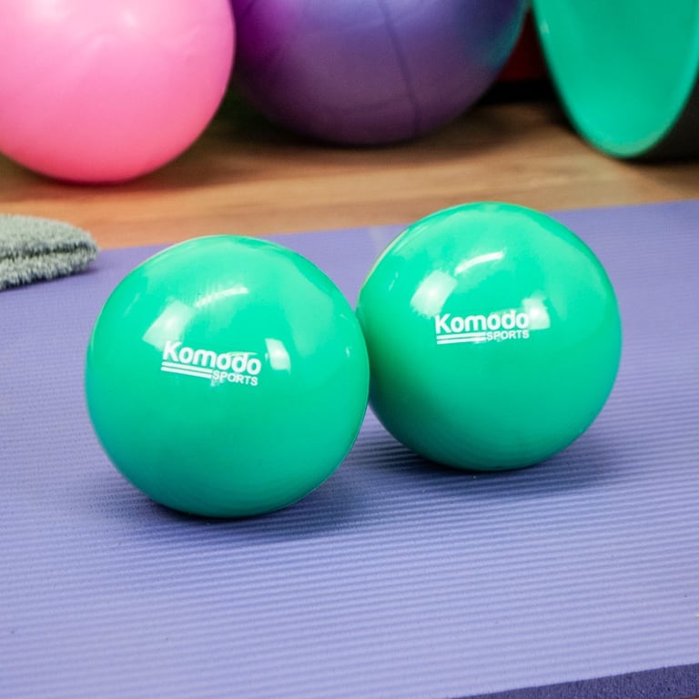Green Weighted Toning Balls - 2x 1kg Exercise and Pilates Aid
