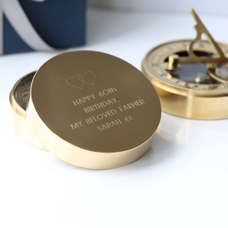 Personalised Nautical Sundial Compass - Engraved Brass with Protective Pouch and Gift Box