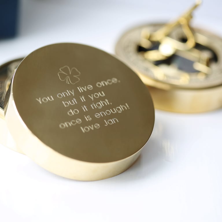 Personalised Nautical Sundial Compass - Engraved Brass with Protective Pouch and Gift Box