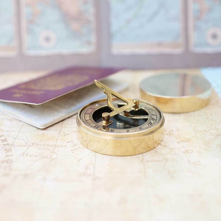 Personalised Nautical Sundial Compass - Engraved Brass with Protective Pouch and Gift Box